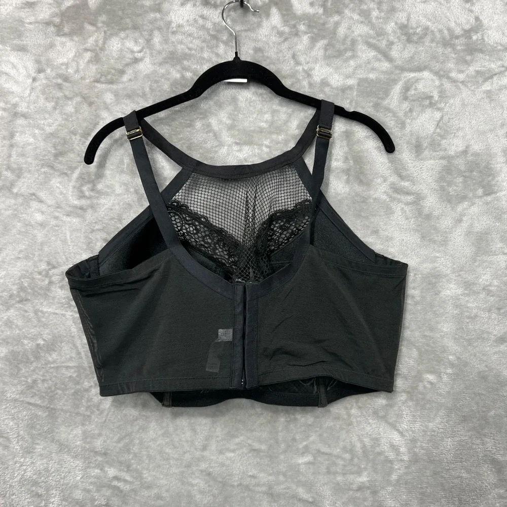 Cacique Bra 42DDD Lightly Lined French Balconette‎ Black Underwire Mesh Romantic